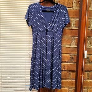 L.L.Bean Polkadot Navy Blue Dress